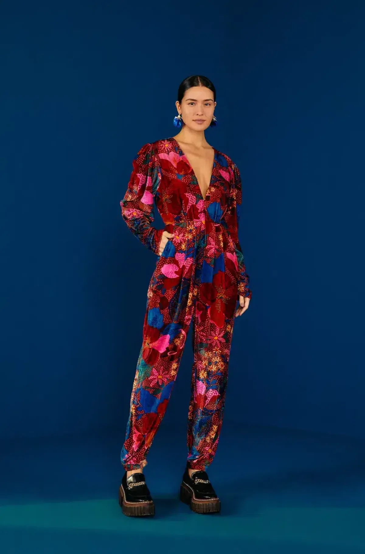 Farm Rio Snake Velvet Jumpsuit Garden Red Size 12/L - Image 1