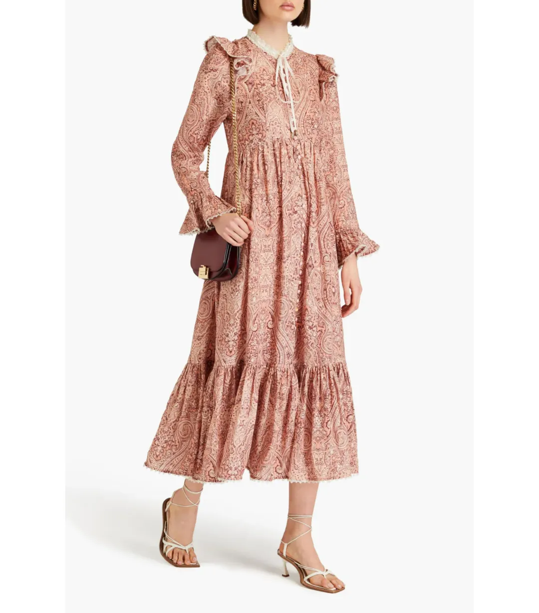  Zimmermann The Wonderland Frilled Midi Dress in Blush Paisley Size 1 / AU 10 for rent on The Volte - main image