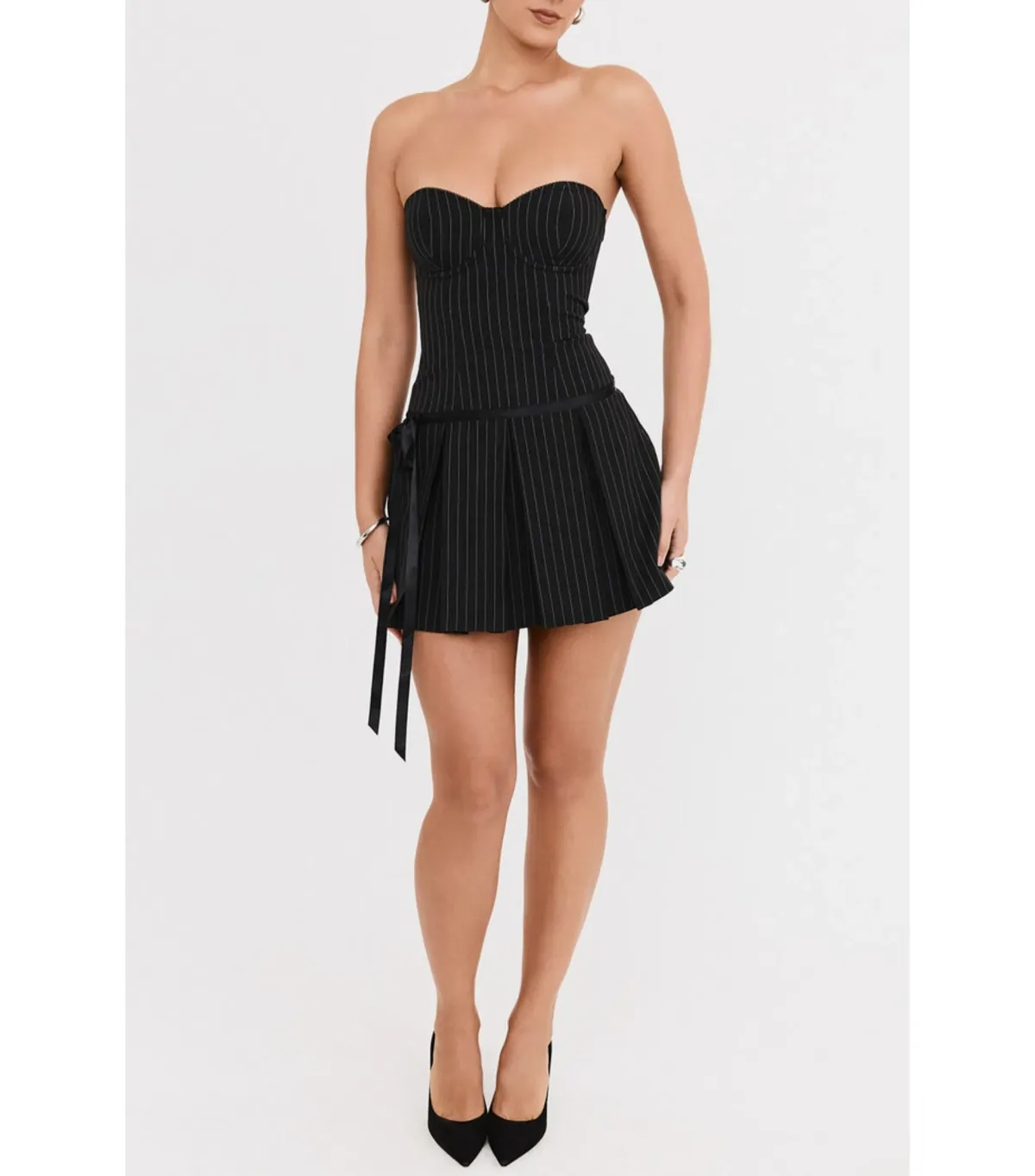 Mistress Rocks Black Pinstripe Mini Dress Black Size AU 10 - Image 1