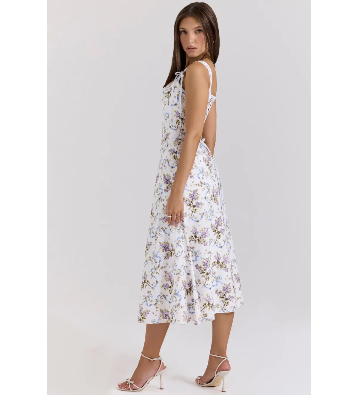 House of CB Dionne Cotton Midi Dress Off White Floral Print Size AU 6 - Image 3