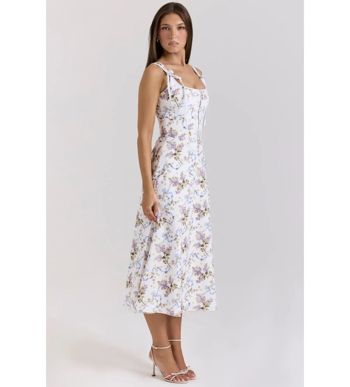 House of CB Dionne Cotton Midi Dress Off White Floral Print Size AU 6 - Image 2