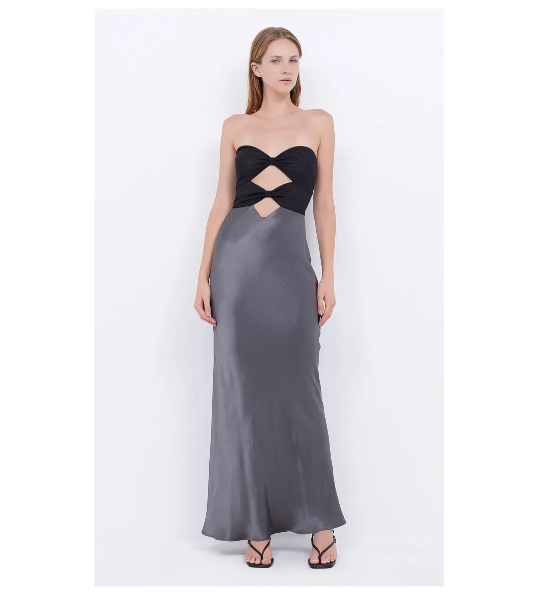 Bec & Bridge Halle Strapless Maxi Dress Gunmetal/Black Size AU 10 for rent on The Volte - main image