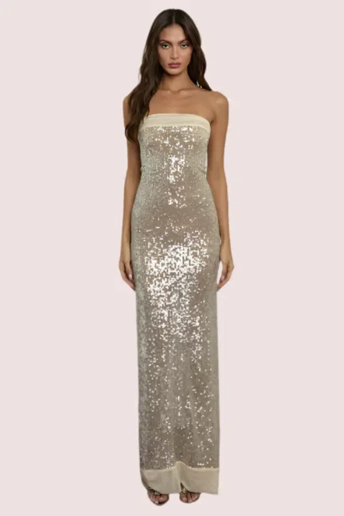 Fait Par Foutch Elizabeth- Diamond Soft Stretch sequin dress in  Beige Size AU 8 - Image 1