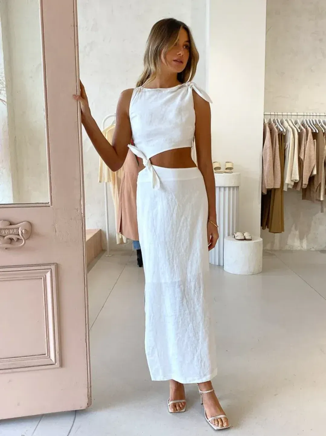 Sir Ambroise Knot Dress in Ivory Size AU 8 for rent on The Volte - main image