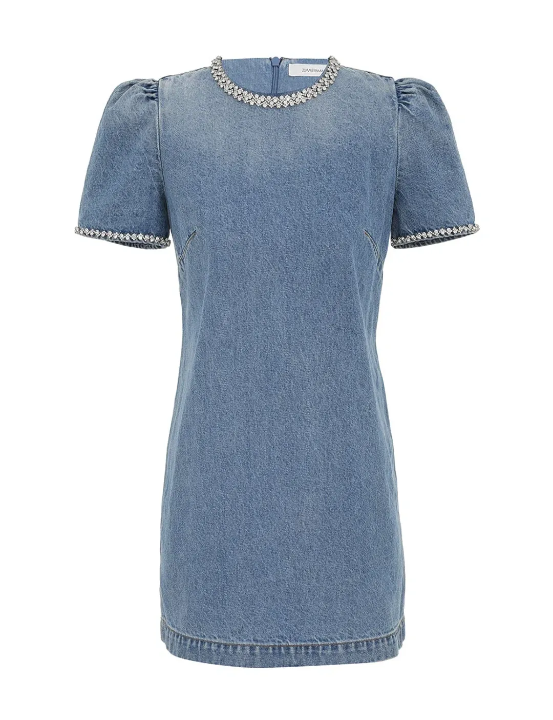 Zimmermann Crush Embellished Denim Mini Dress Blue Moon Size 0 / AU 8 for rent on The Volte - main image