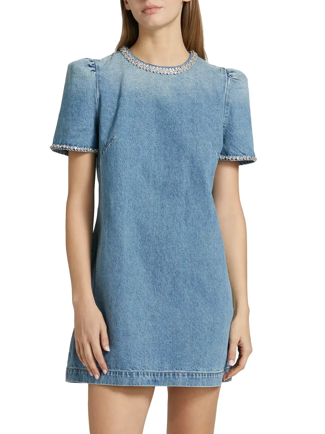 Zimmermann Crush Embellished Denim Mini Dress Blue Moon Size 0 / AU 8 for rent on The Volte - main image