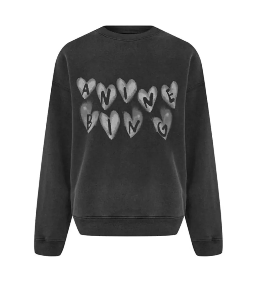 Anine Bing Spencer Sweatshirt Hearts Washed Black Size XS / AU 6 for rent on The Volte - main image