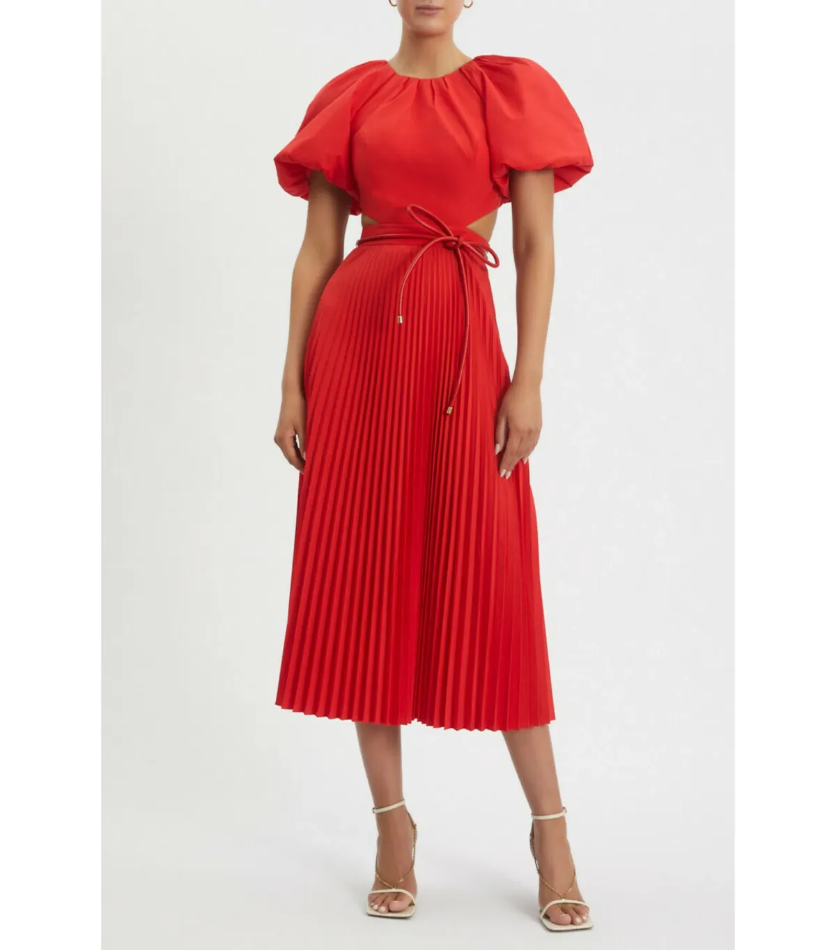 Rebecca Vallance Puff Sleeve Open Back Dress Red Size AU 6 - Image 1