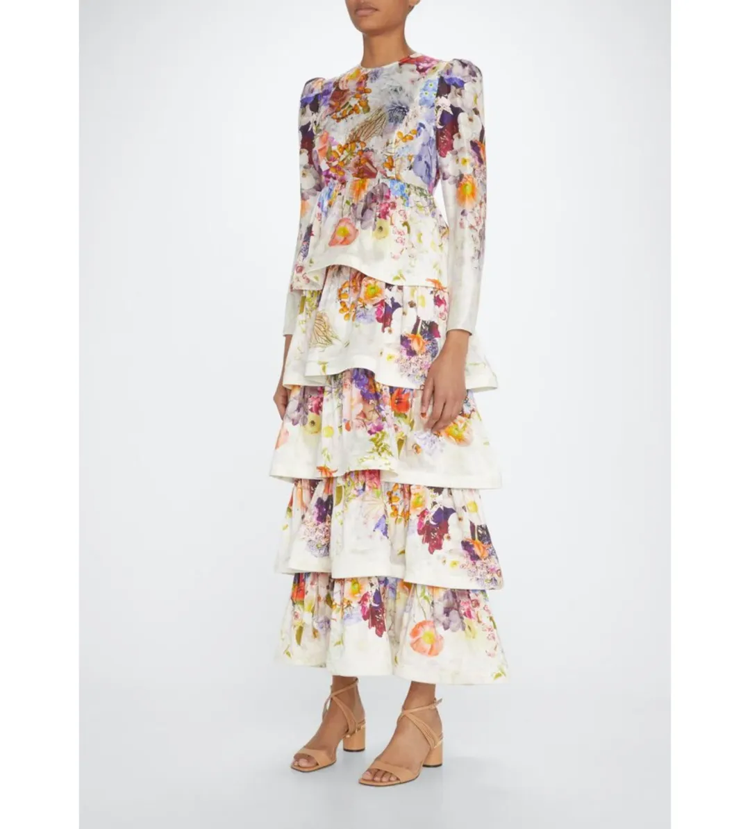 Zimmermann	Prima Tiered Floral Midi Dress Multi Size 2 / AU 12  for rent on The Volte - main image