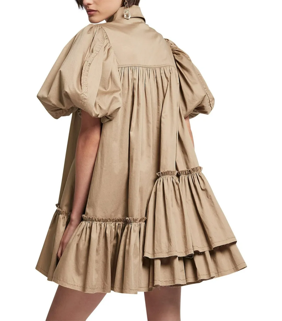 Aje Ambience Puff Sleeve Mini Dress Mocha Size AU 10 for rent on The Volte - main image