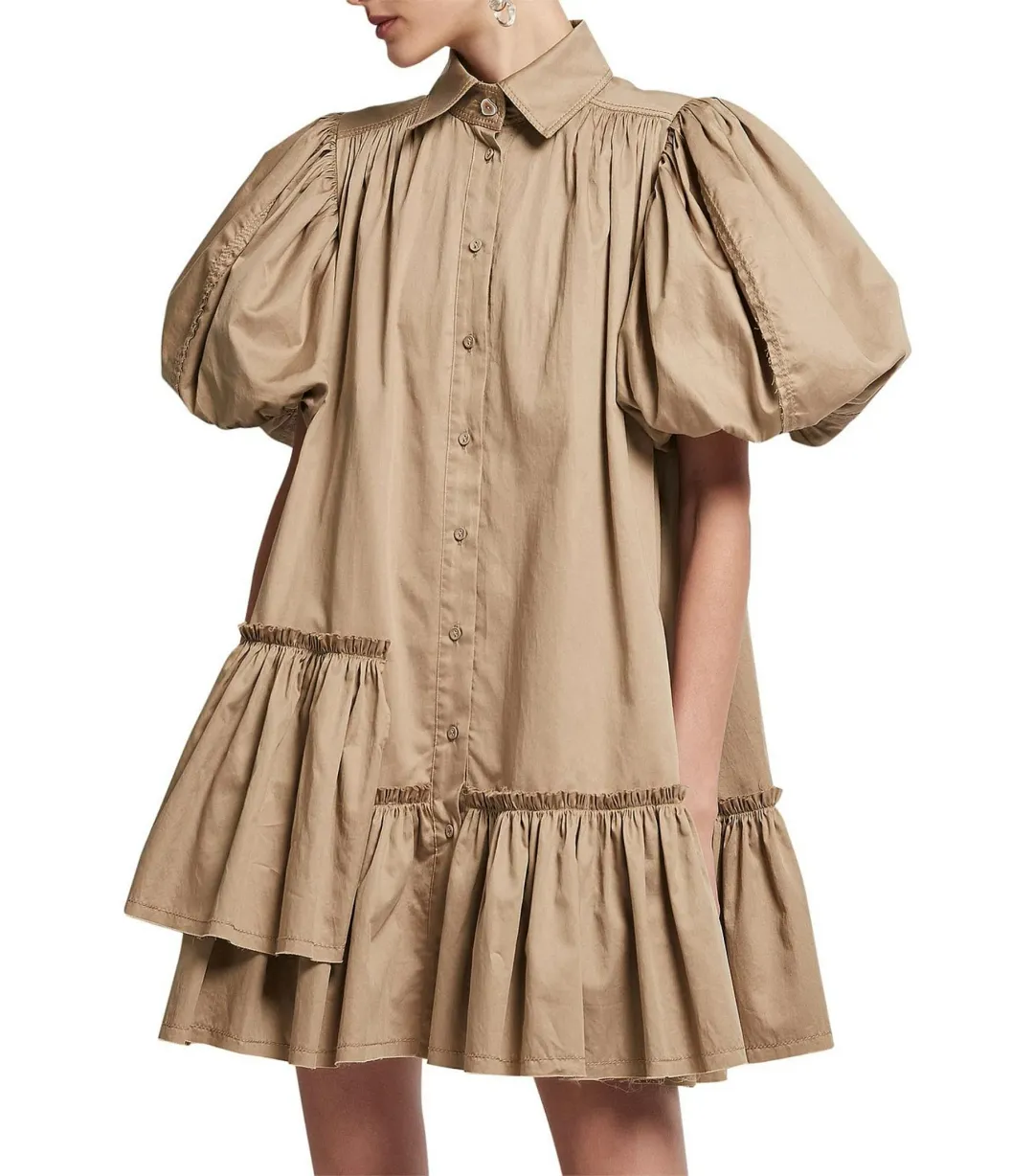 Aje Ambience Puff Sleeve Mini Dress Mocha Size AU 10 for rent on The Volte - main image