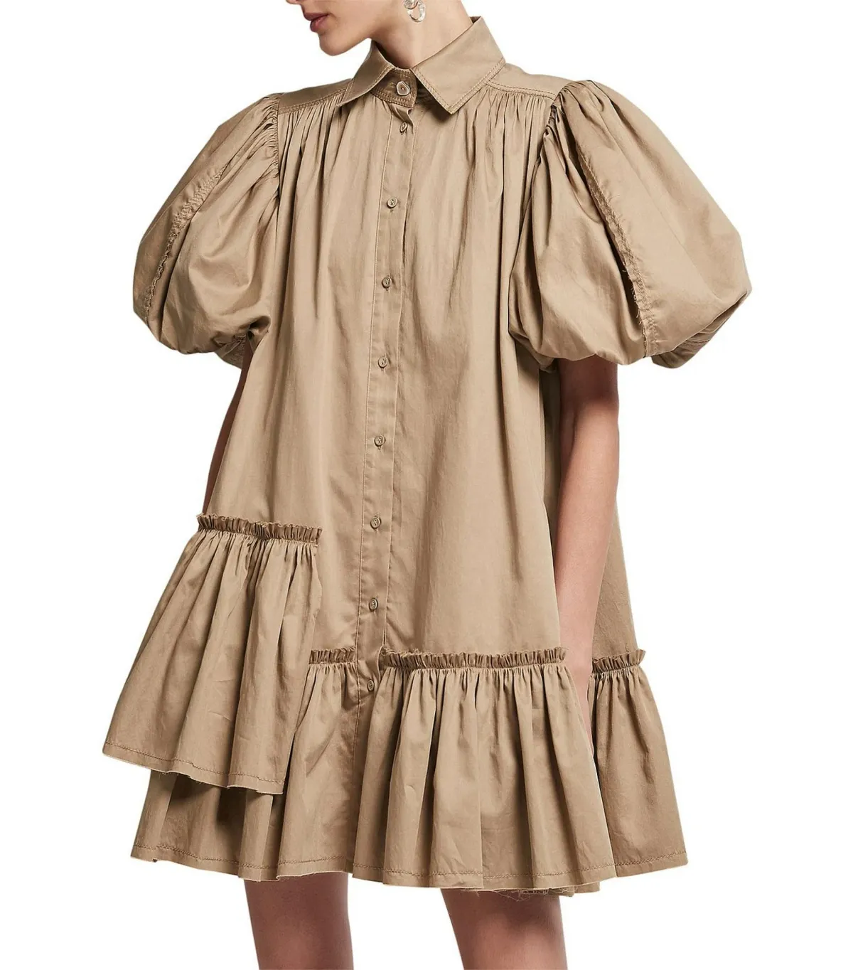 Aje Ambience Puff Sleeve Mini Dress Mocha Size AU 10 - Image 1