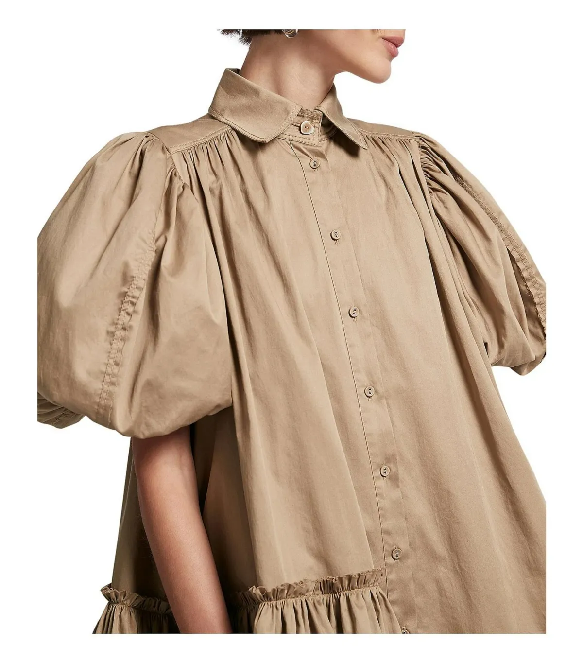 Aje Ambience Puff Sleeve Mini Dress Mocha Size AU 10 - Image 3