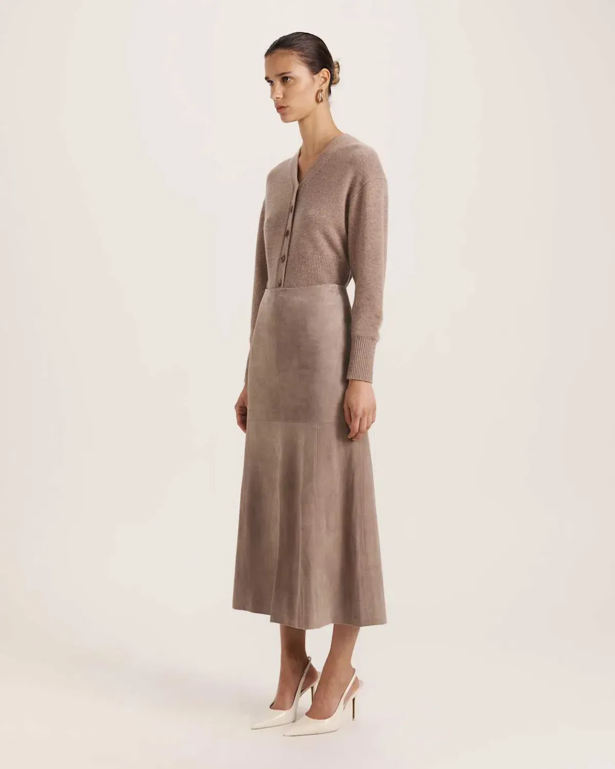 Saba Nadia Suede Leather Midi Skirt Mink Size AU 6 - Image 3