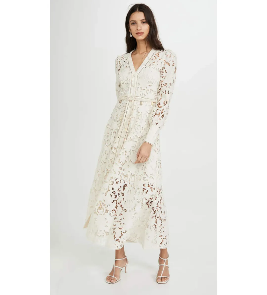Zimmermann Freja Belted Broderie Anglaise Cotton Maxi Dress Ivory Size 0 / AU 8  for rent on The Volte - main image