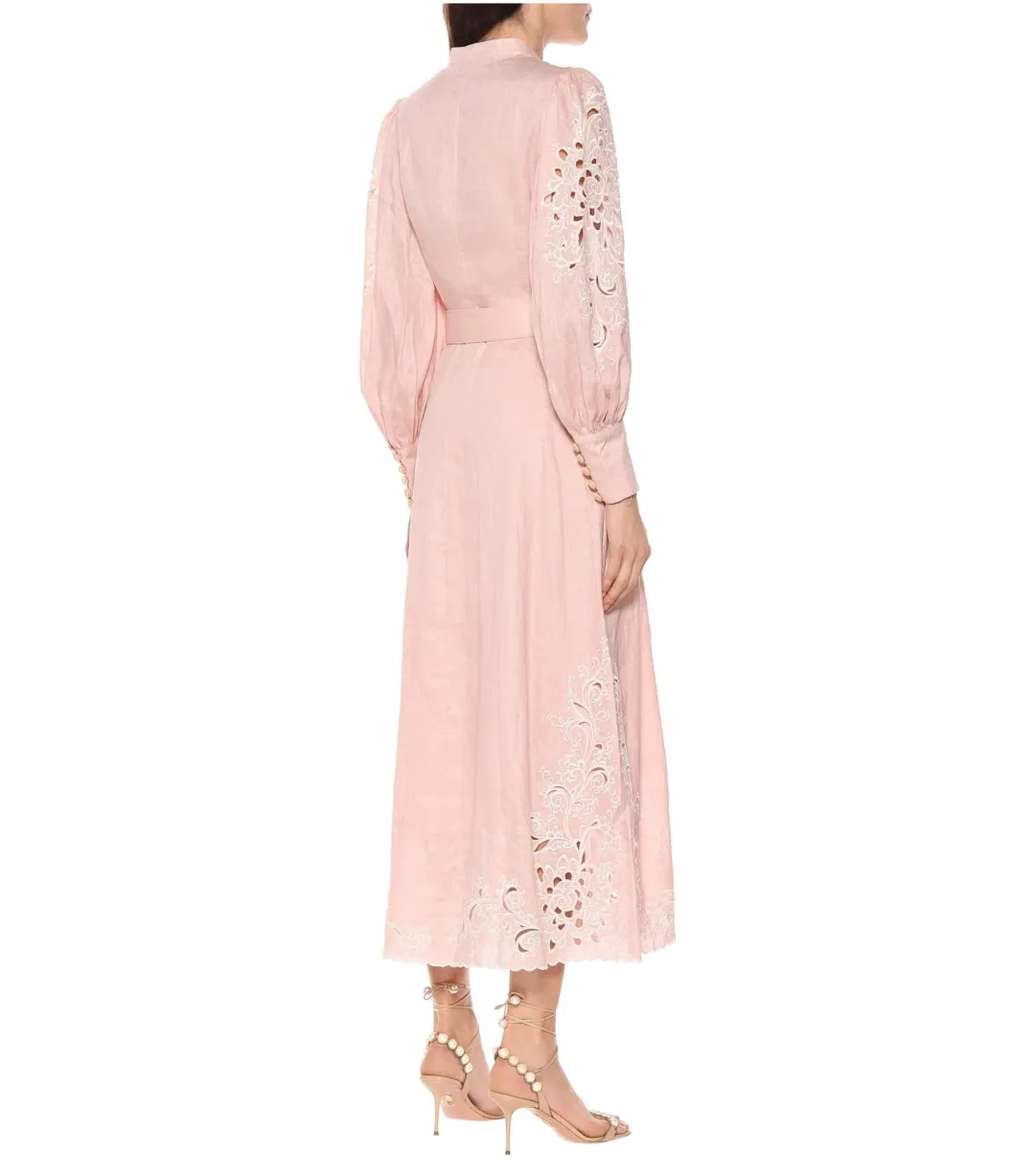 Zimmermann Freja Broderie Anglaise-linen Shirt Dress in Pink Size 0 / AU 8  for rent on The Volte - main image