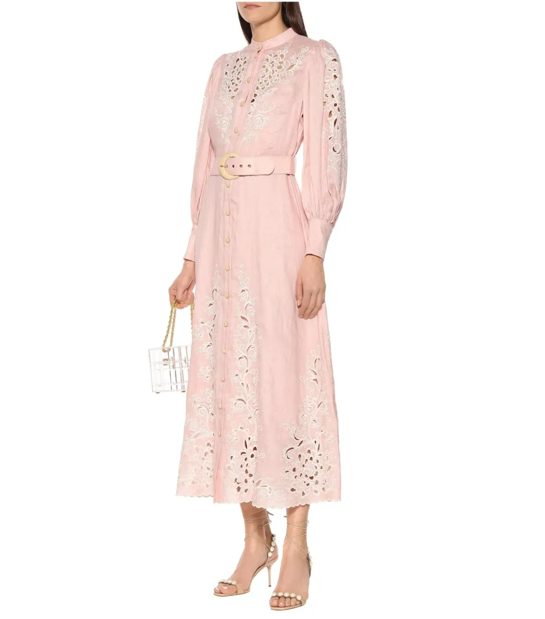 Zimmermann Freja Broderie Anglaise-linen Shirt Dress in Pink Size 0 / AU 8  for rent on The Volte - main image