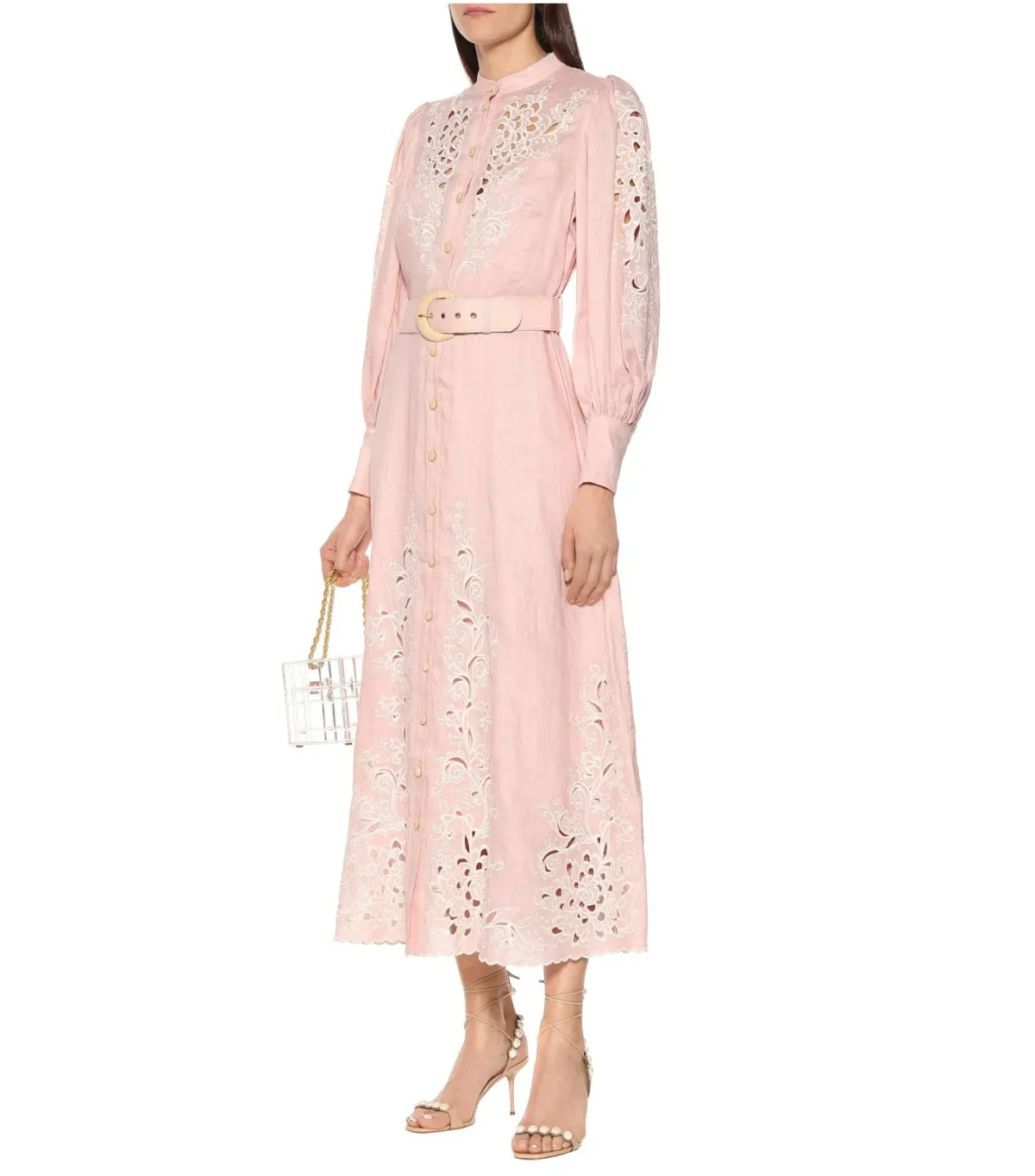 Zimmermann Freja Broderie Anglaise-linen Shirt Dress in Pink Size 0 / AU 8  - Image 2