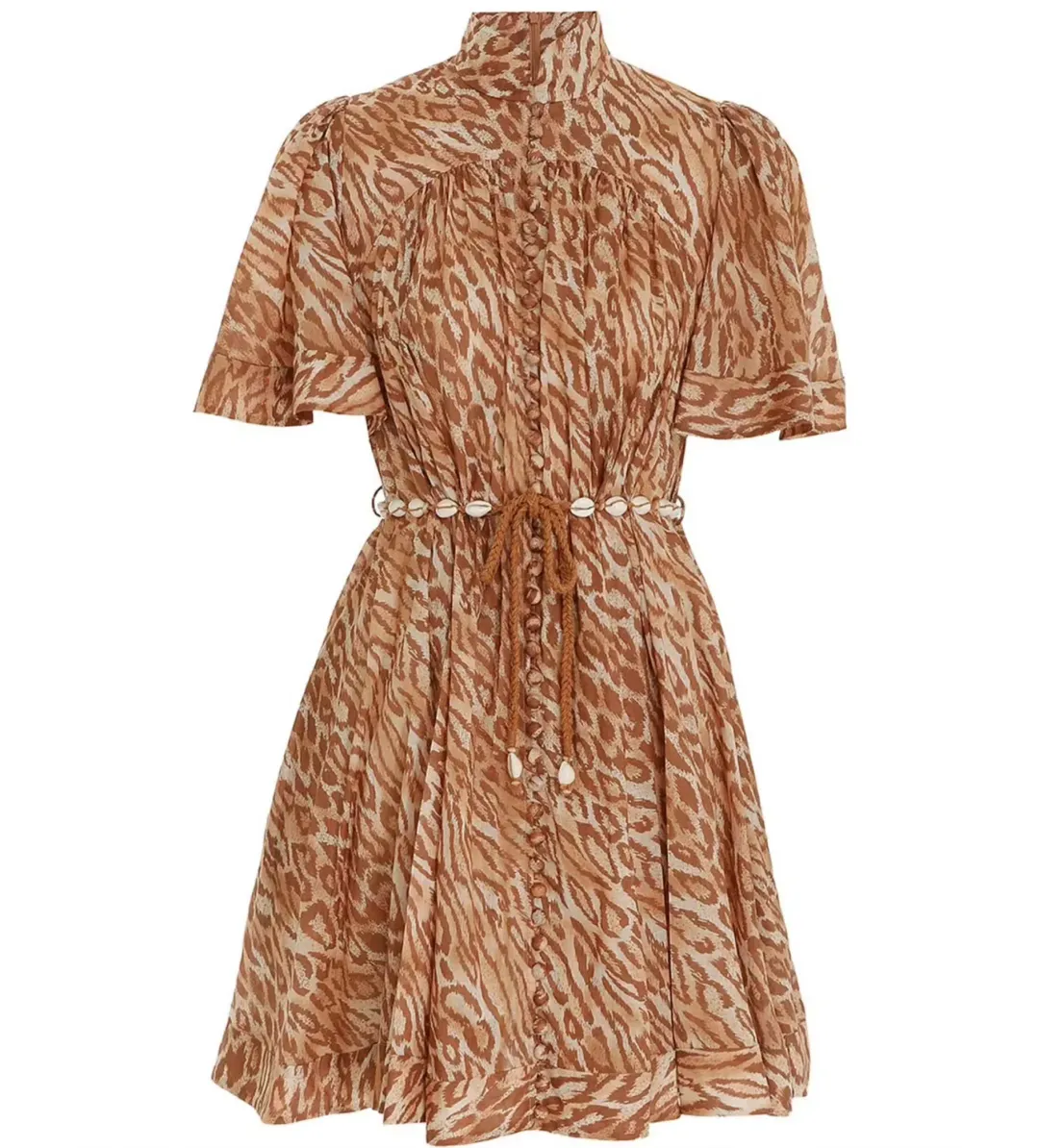Zimmermann Tropicana Flutter Sleeve Mini Dress in Leopard Size 3/AU 14  for rent on The Volte - main image