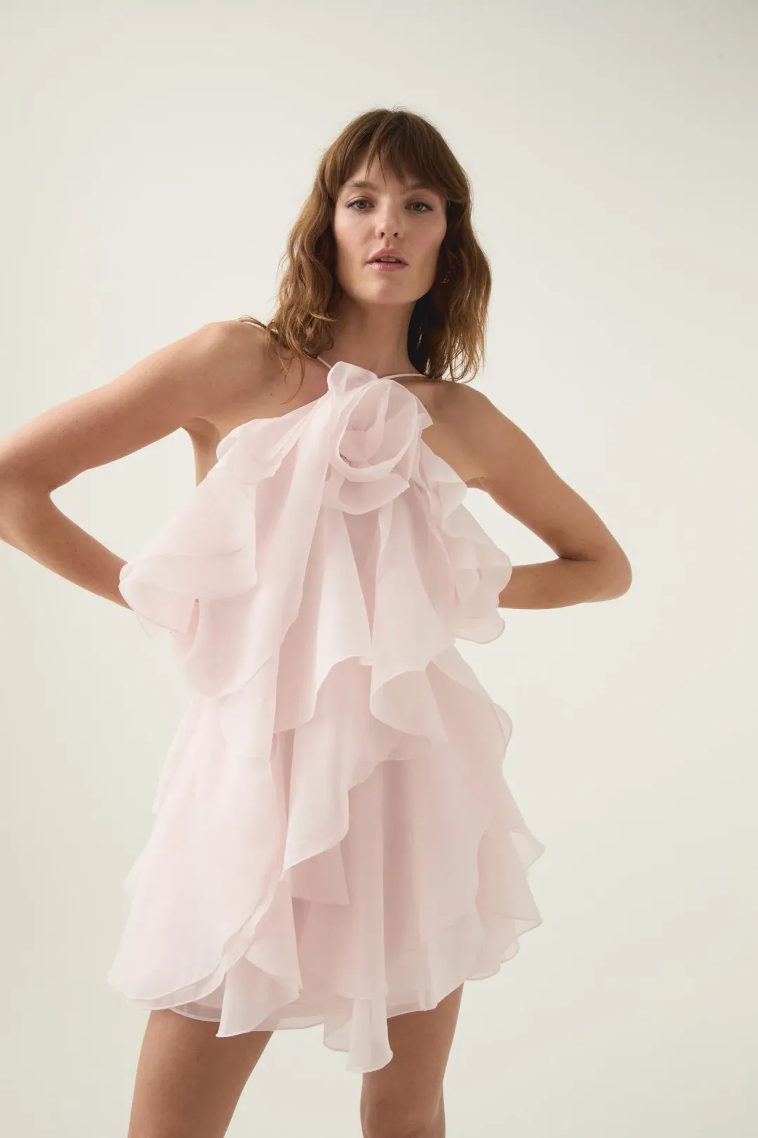 Aje Pandorea Layered Mini Dress Pastel Pink Size AU 10 for rent on The Volte - main image