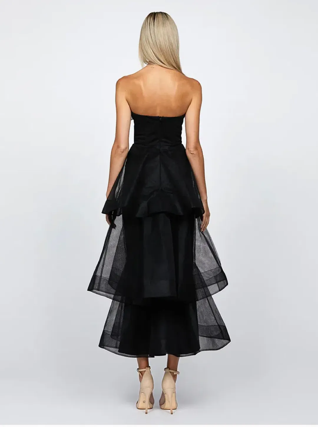 Barino Kascade Tiered Ruffle Midaxi Midi Black Size AU 10 for rent on The Volte - main image
