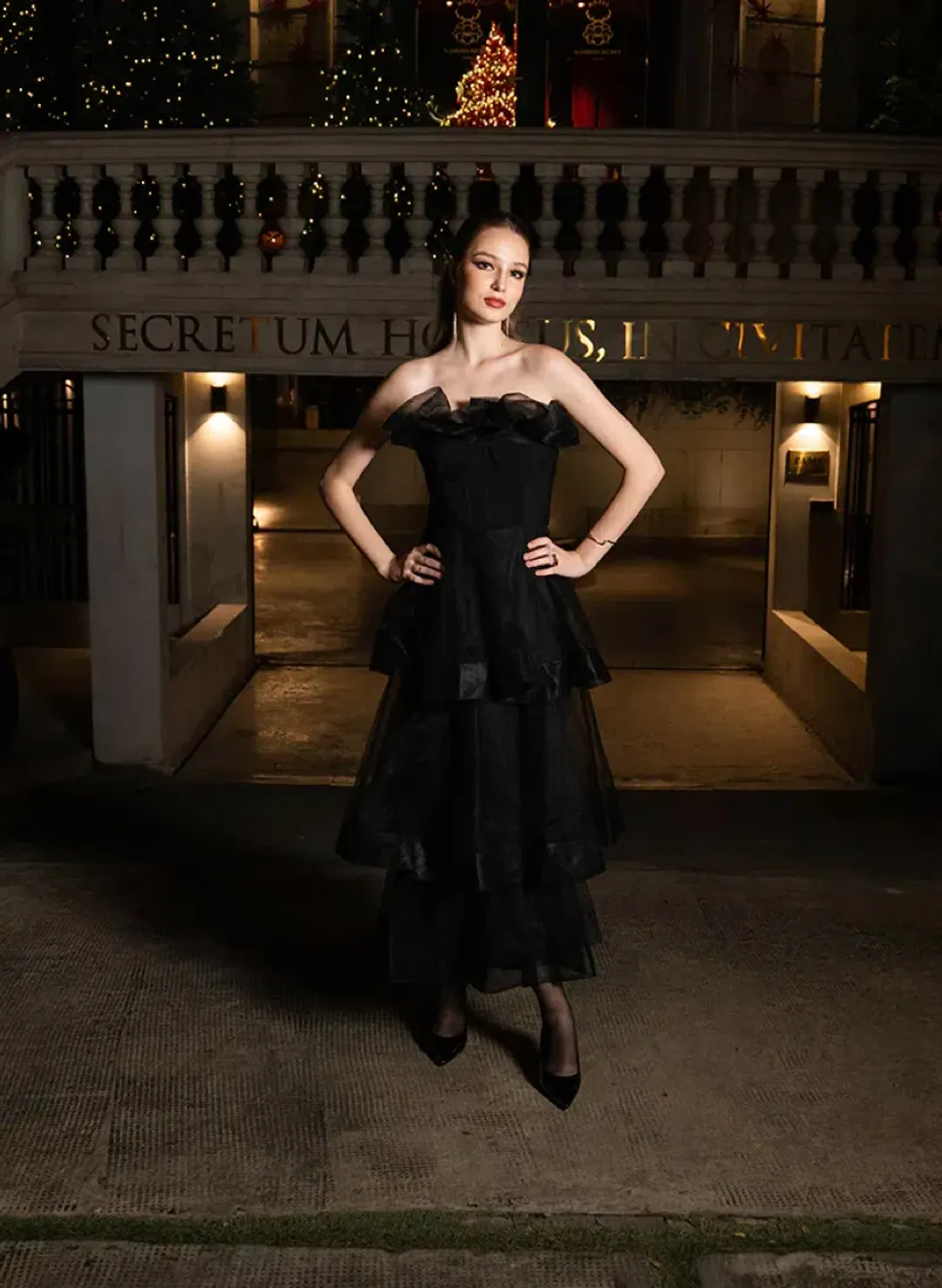 Barino Kascade Tiered Ruffle Midaxi Midi Black Size AU 10 for rent on The Volte - main image