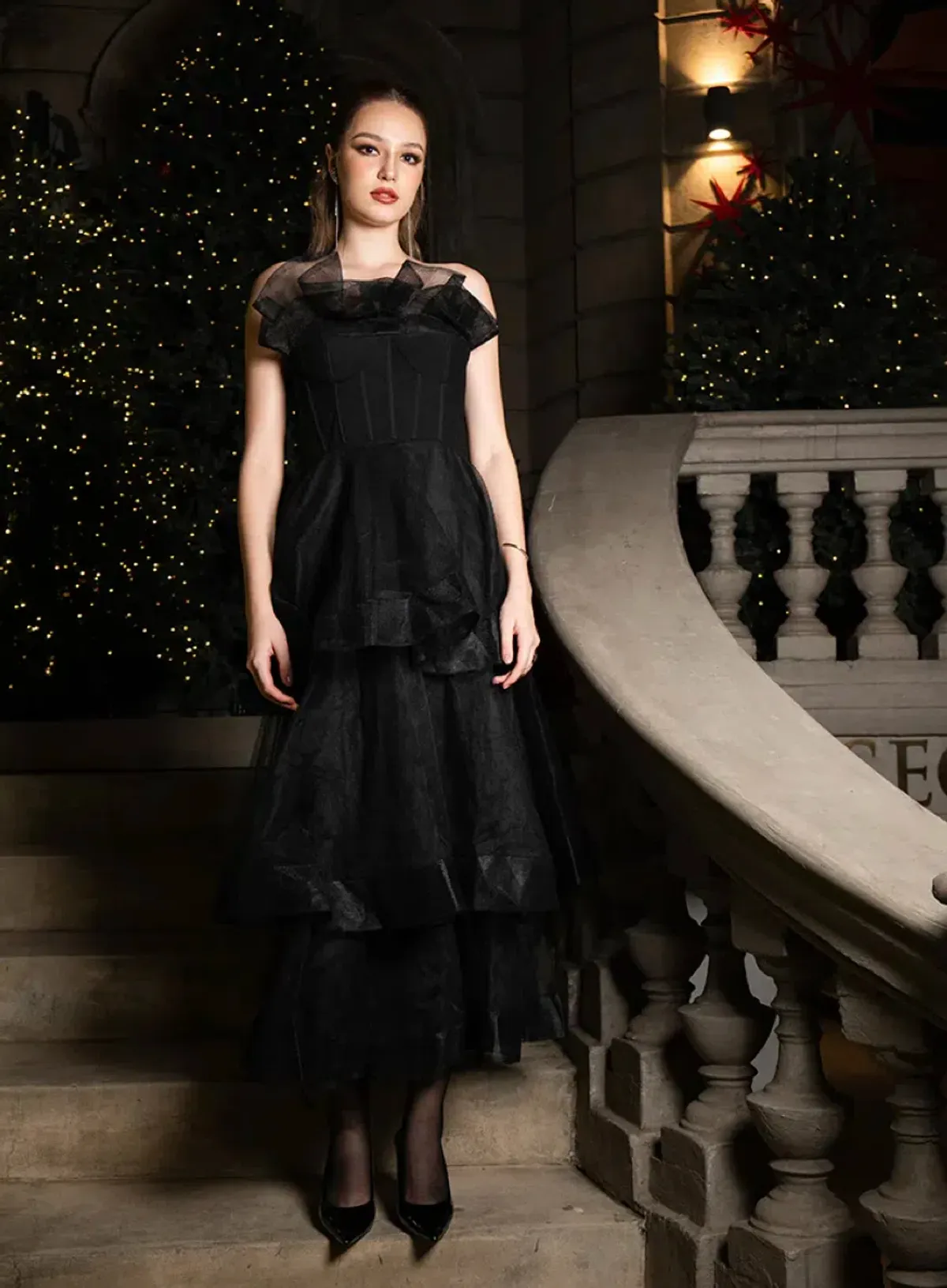 Barino Kascade Tiered Ruffle Midaxi Midi Black Size AU 10 - Image 6