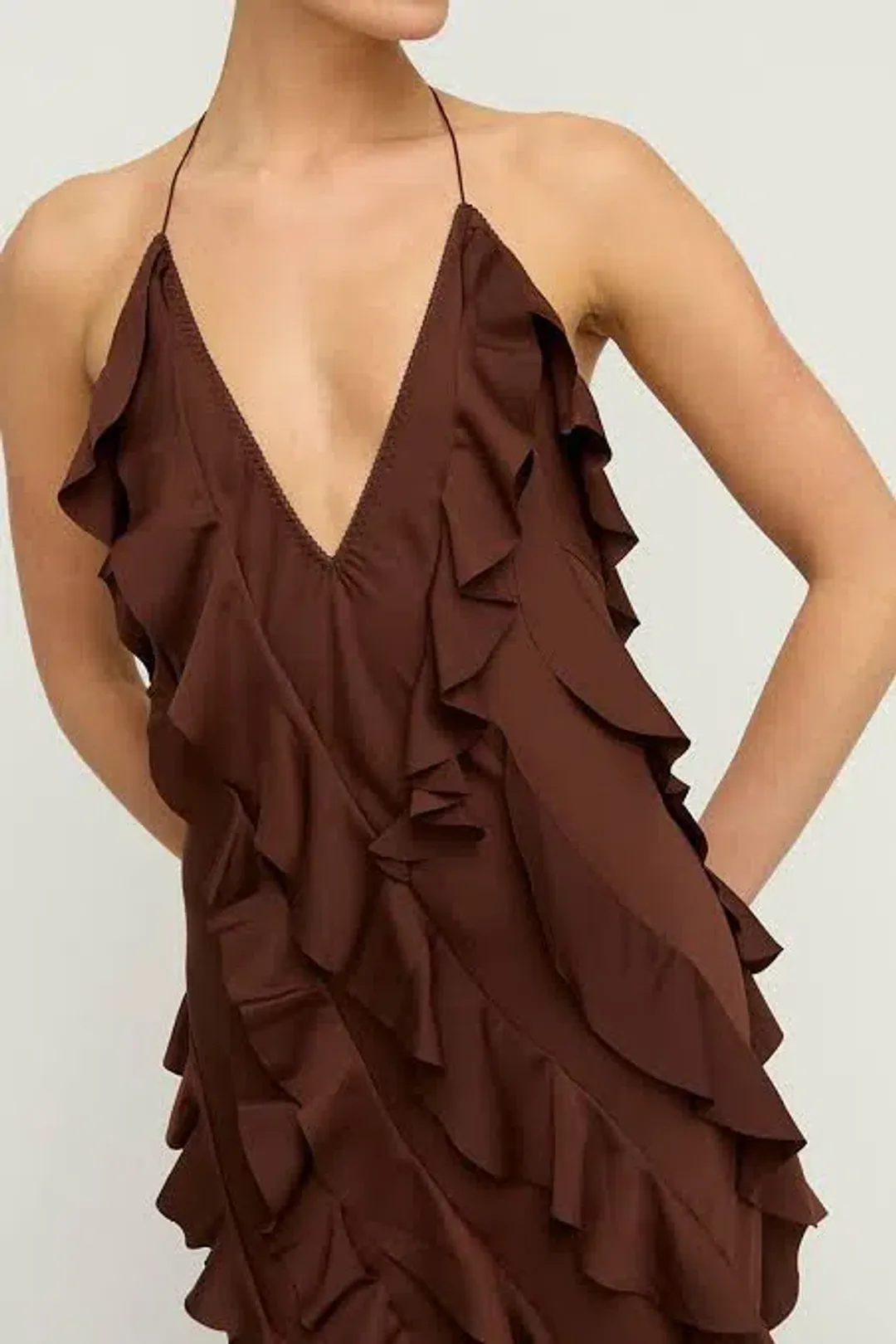 Anna October Reneta Ruffle Maxi Brown Size AU 10 for rent on The Volte - main image