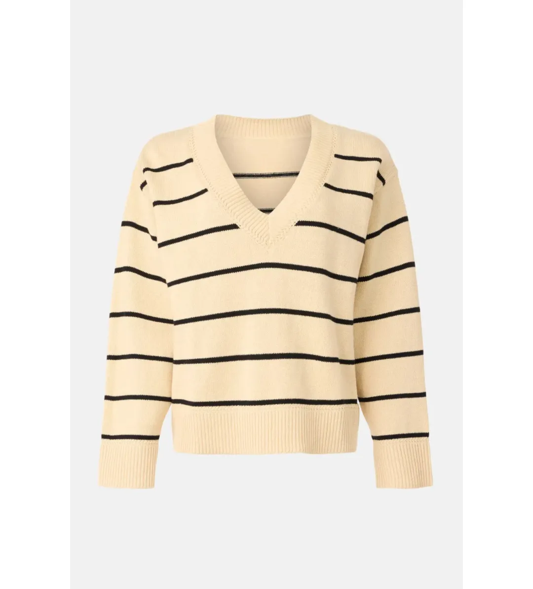 Reformation Sienna Oversized Cotton V Neck Sweater Birch with Black Stripe Size XS / AU 6 for rent on The Volte - main image