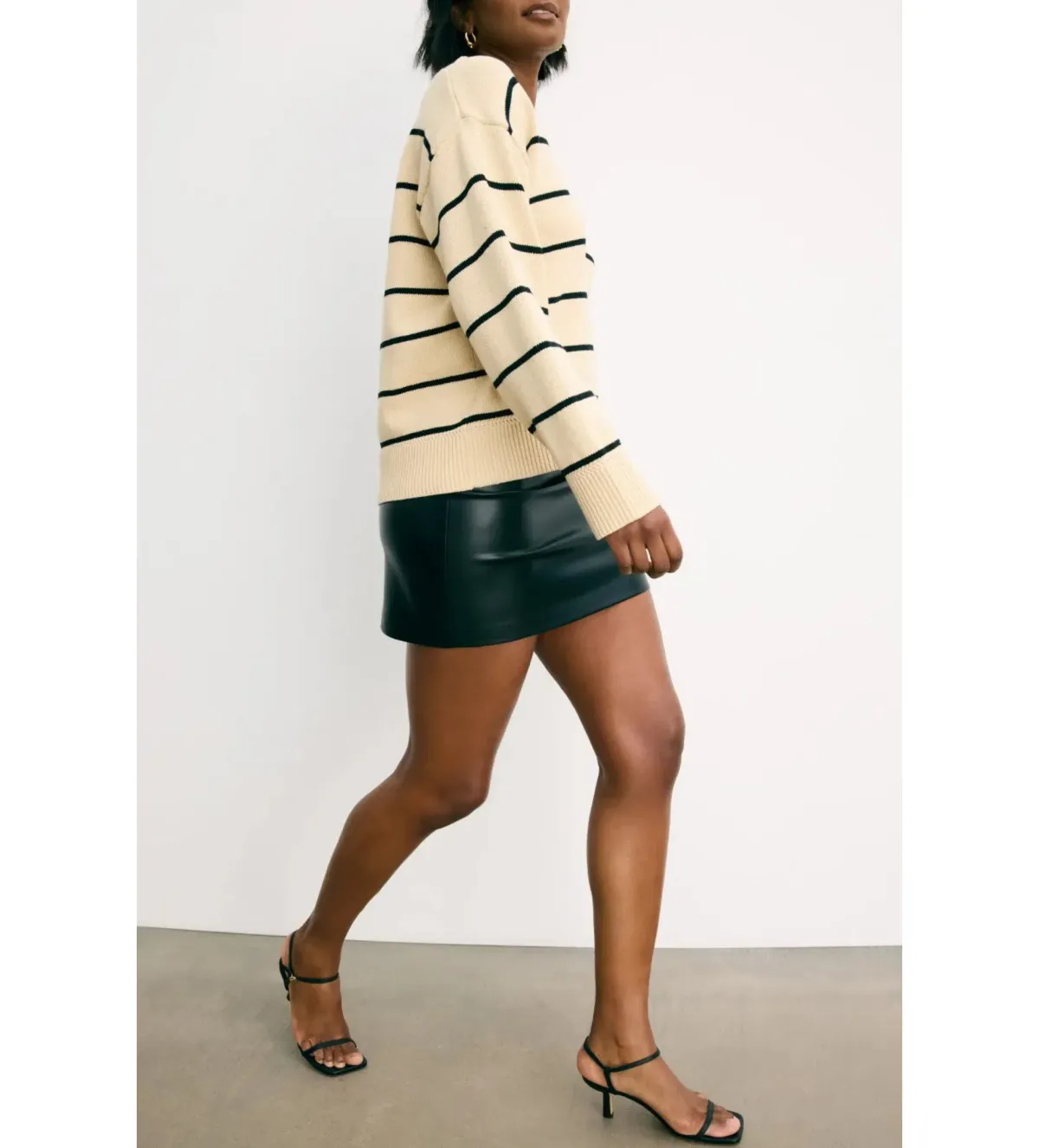Reformation Sienna Oversized Cotton V Neck Sweater Birch with Black Stripe Size XS / AU 6 - Image 3