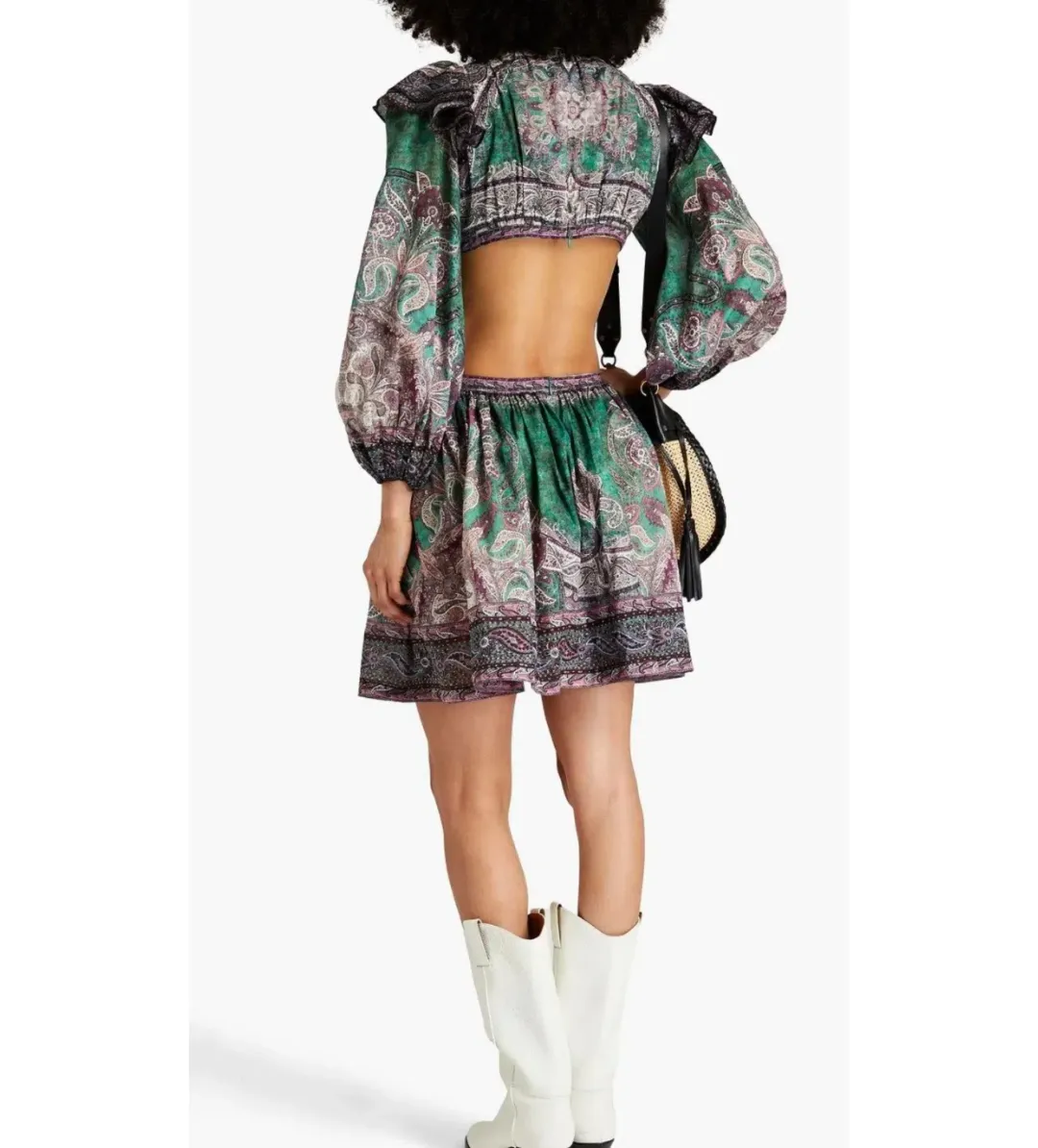 Zimmermann Anneke Ruffle Mini Dress Teal Paisley Size 0P/AU 6P for rent on The Volte - main image