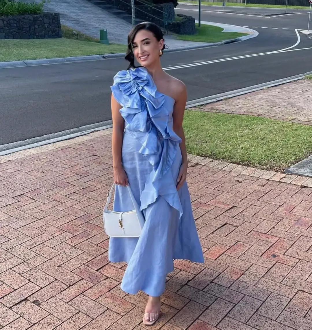 Aje Adelia Ruffle Midi Dress Light Sky Blue Size AU 16 for rent on The Volte - main image