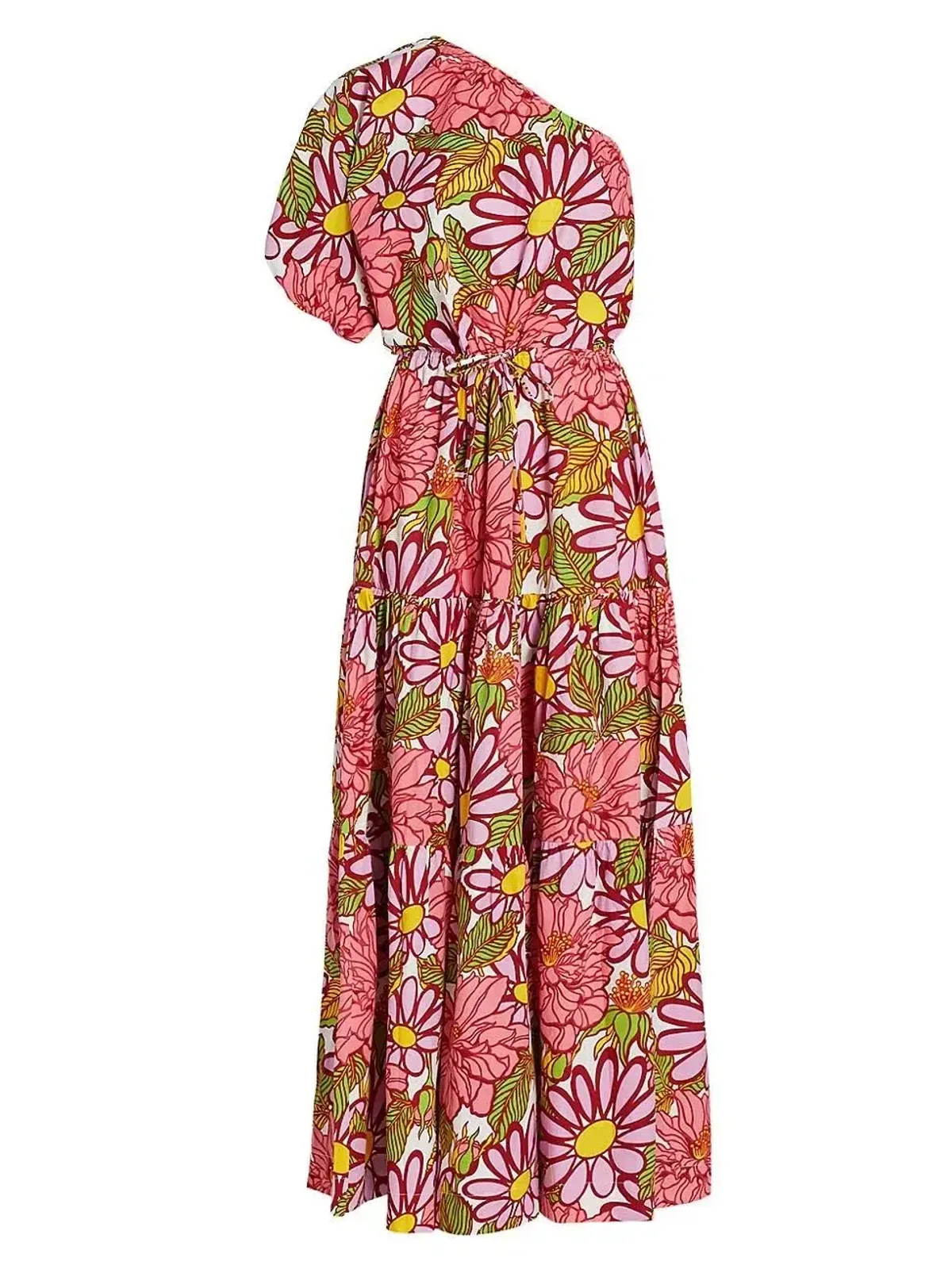 S/W/F Frida One Shoulder Puff Sleeve Maxi Dress Floral Pink Size L / Au 14 - Image 8