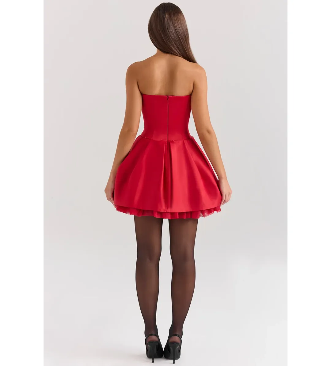 House Of CB Salome Satin Detachable Bow Mini Dress Holly Red Size L/AU 12 for rent on The Volte - main image