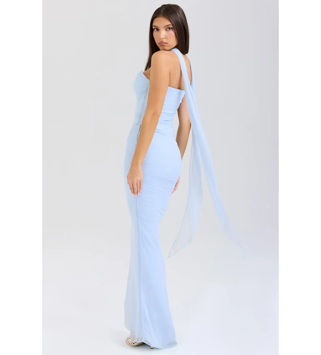 House Of CB Set Hallie Strapless Corset With Neck Scarf & Cassidy Fluted Hem Maxi Skirt Bluebell  Size L/AU 12 for rent on The Volte - main image