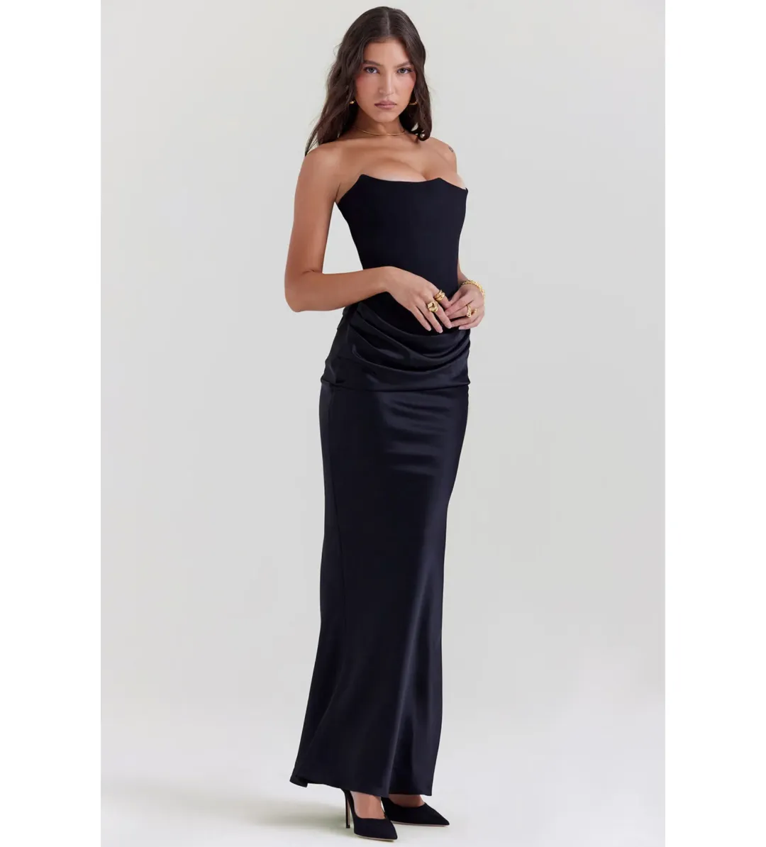 House Of CB Persephone Black Strapless Corset Maxi Dress Size M/10 for rent on The Volte - main image
