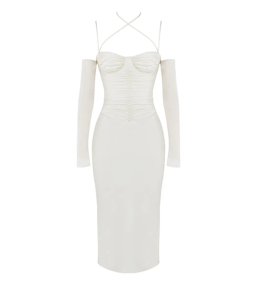 House Of CB Nanoushka Satin Midi Dress Ivory Size L/AU 12 for rent on The Volte - main image