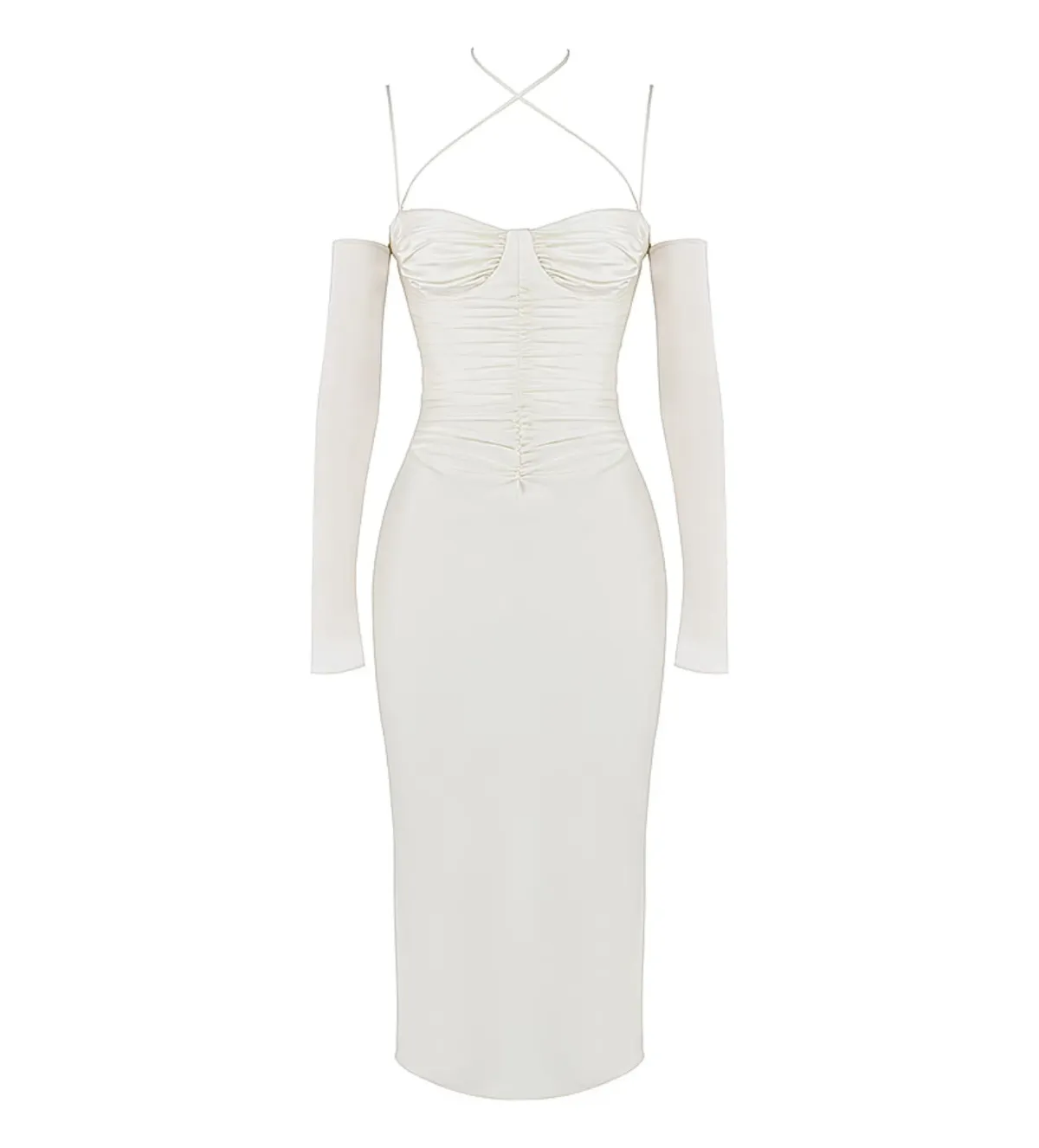 House Of CB Nanoushka Satin Midi Dress Ivory Size L/AU 12 - Image 5