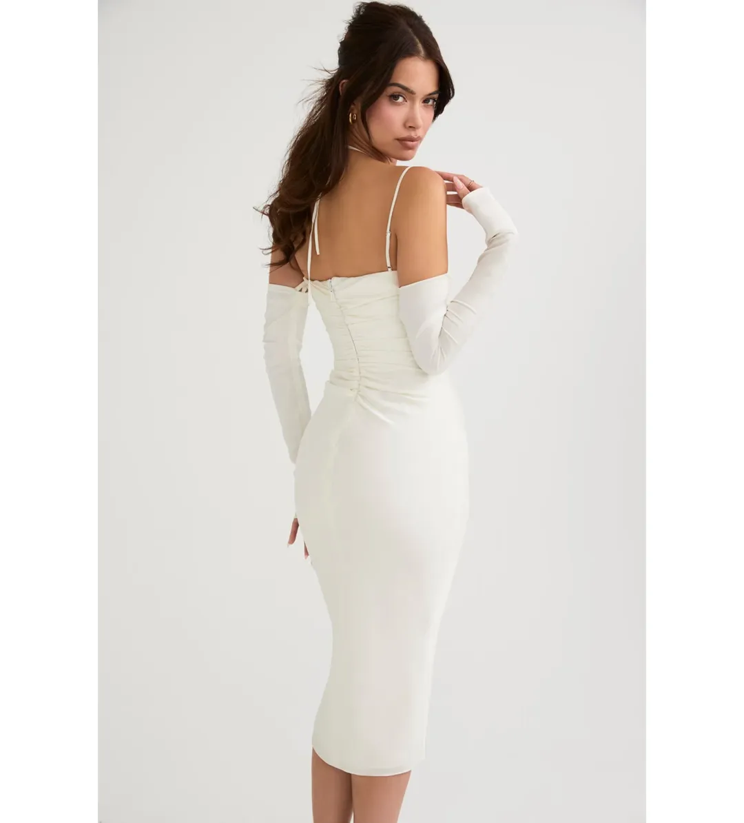 House Of CB Nanoushka Satin Midi Dress Ivory Size L/AU 12 for rent on The Volte - main image