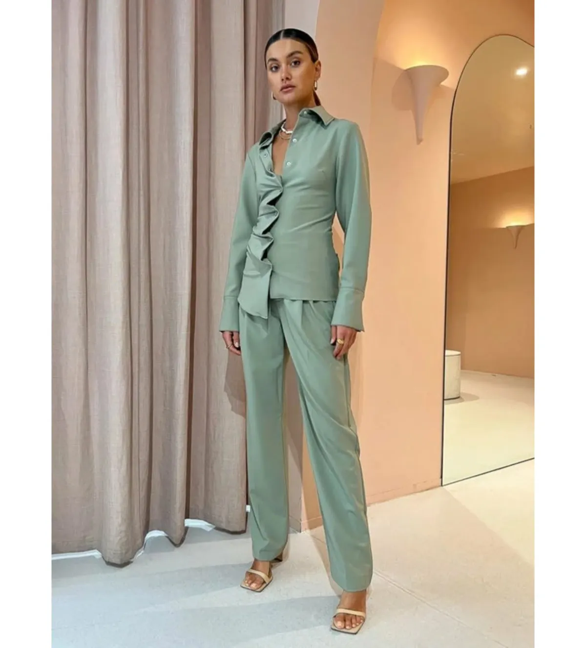 Sir the Label Adrien Tuck Shirt and Pants Set Sage Size 0/AU 6 - Image 3