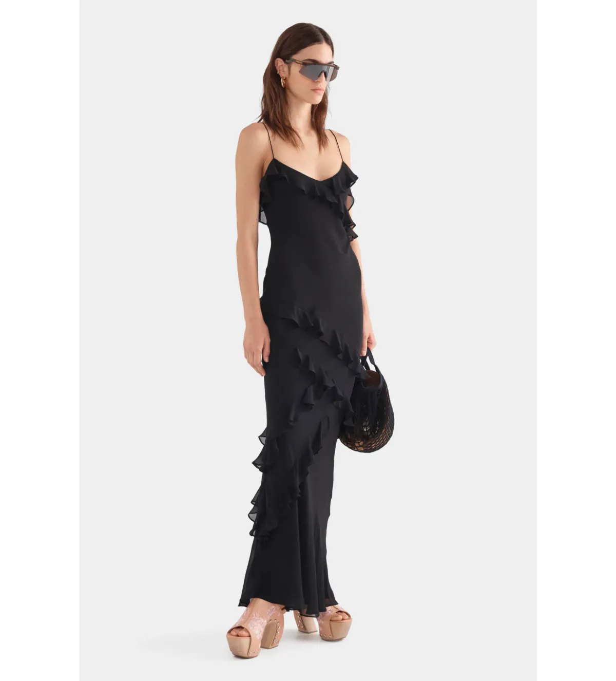 Venroy Silk Ruffle Slip Dress in Black Size AU 8 - Image 2