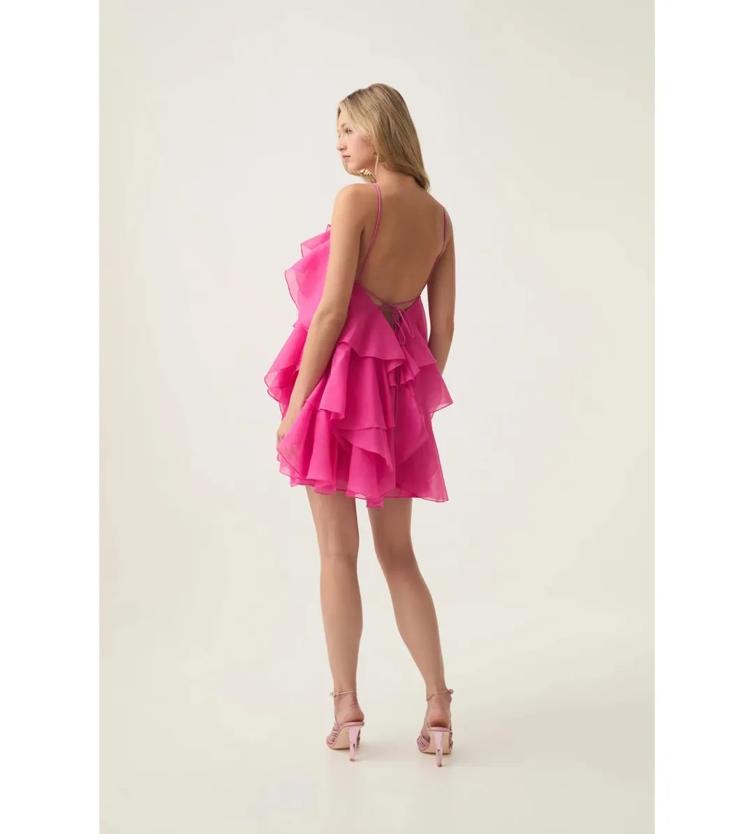 Aje Pandorea Layered Mini Dress Fuchsia Rose Size AU 12 for rent on The Volte - main image