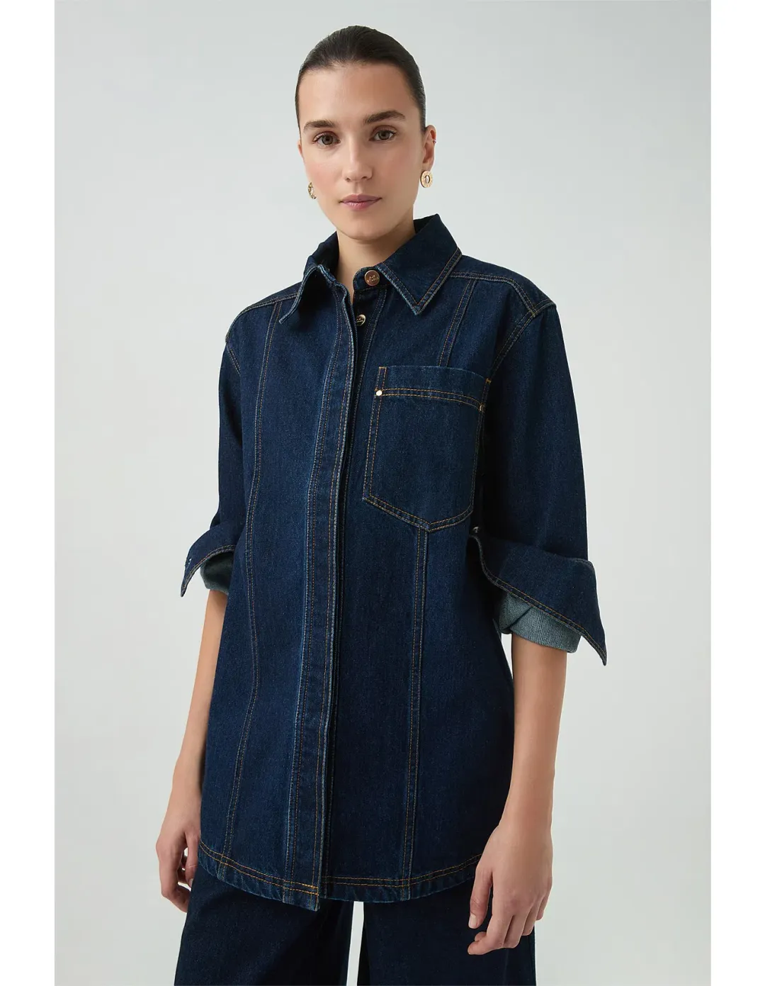 Aje Studio Junee Denim Shirt Size AU 12 for rent on The Volte - main image