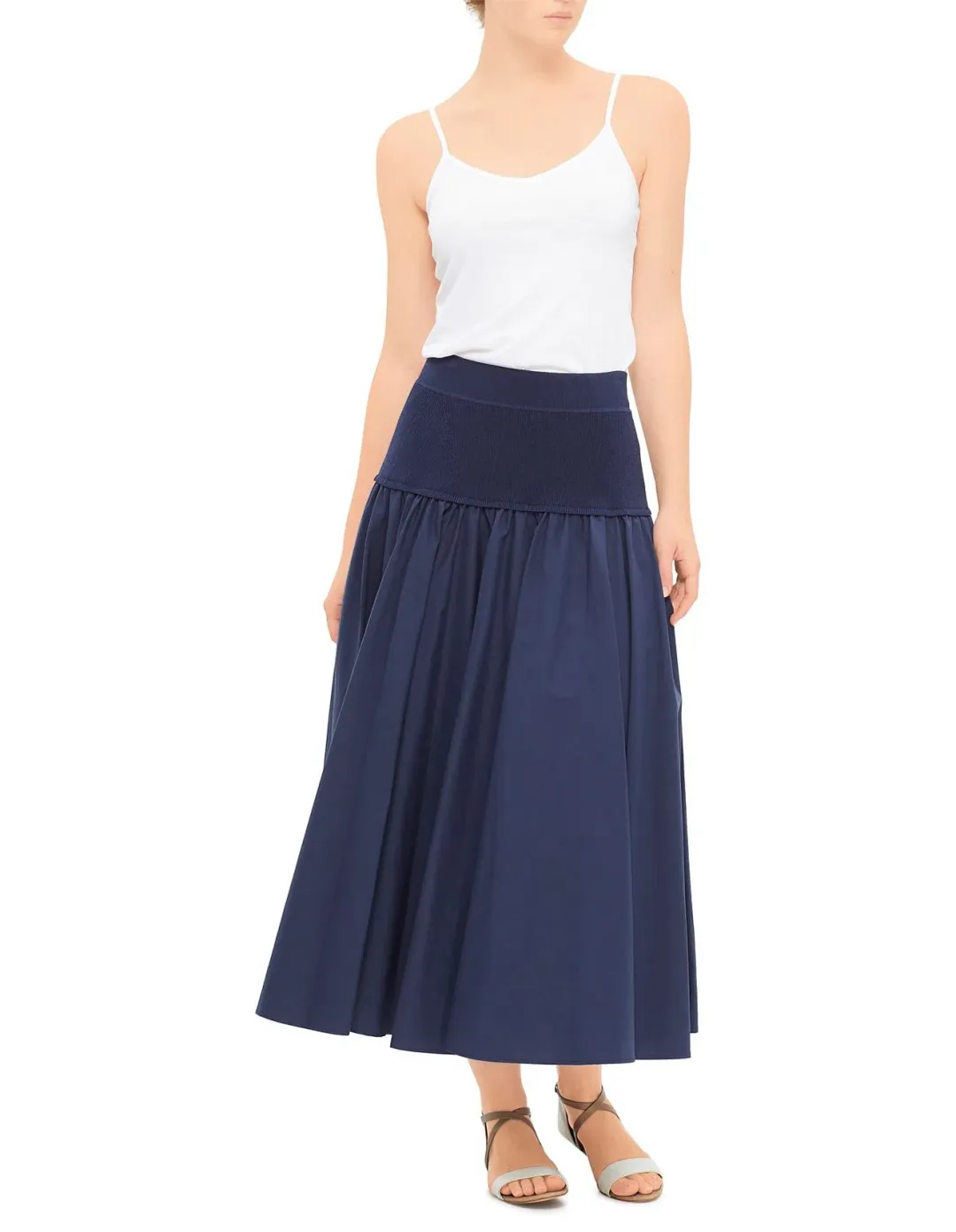 Simkhai Stella Maxi Skirt With Knit Yoke Blue Size 8 for rent on The Volte - main image