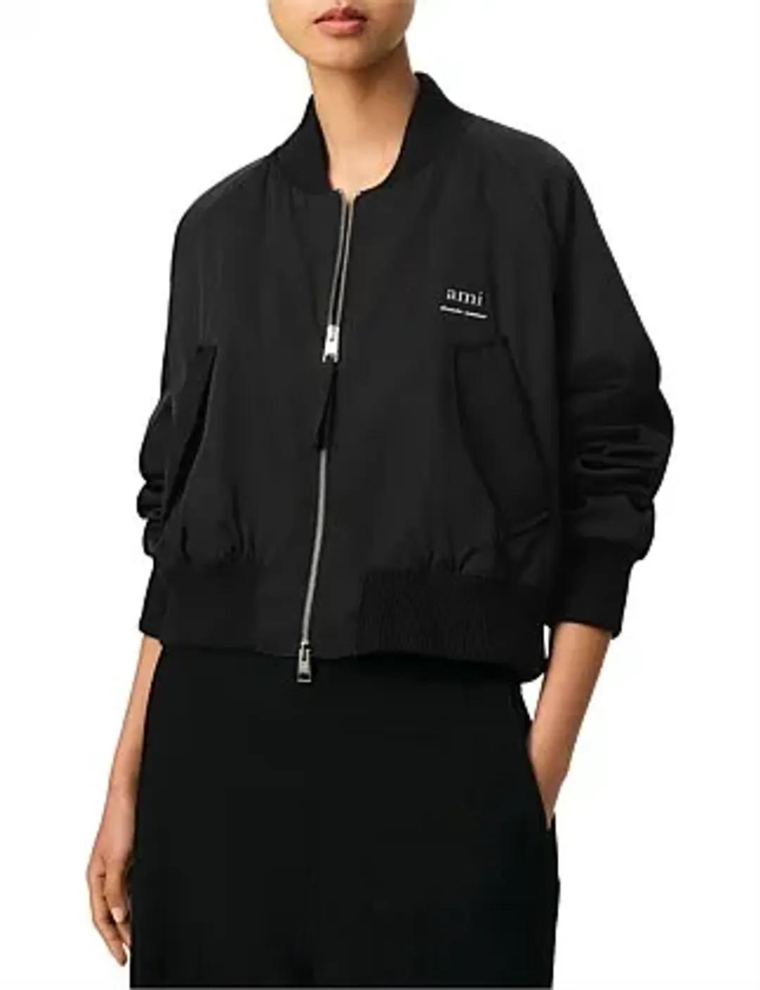 AMI Loose Twill Bomber Jacket AMI Logo Black Size 8 for rent on The Volte - main image