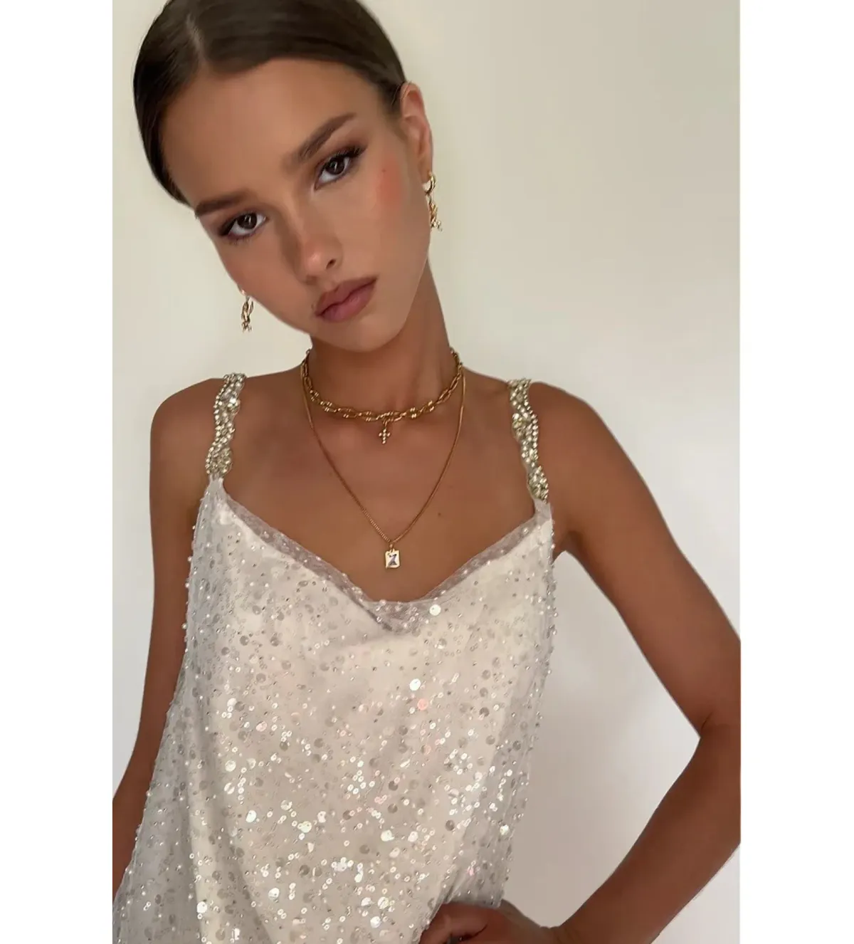 Sisters the Label Sofia Mini Dress Embellished Pearl Silk One Size - Image 5