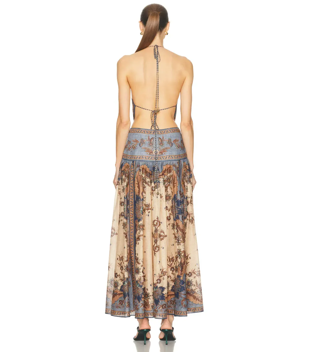 Zimmermann Ascension Plunge Halter Maxi Dress in Blue/Cream Indienne Floral Size 0 / AU 8 for rent on The Volte - main image