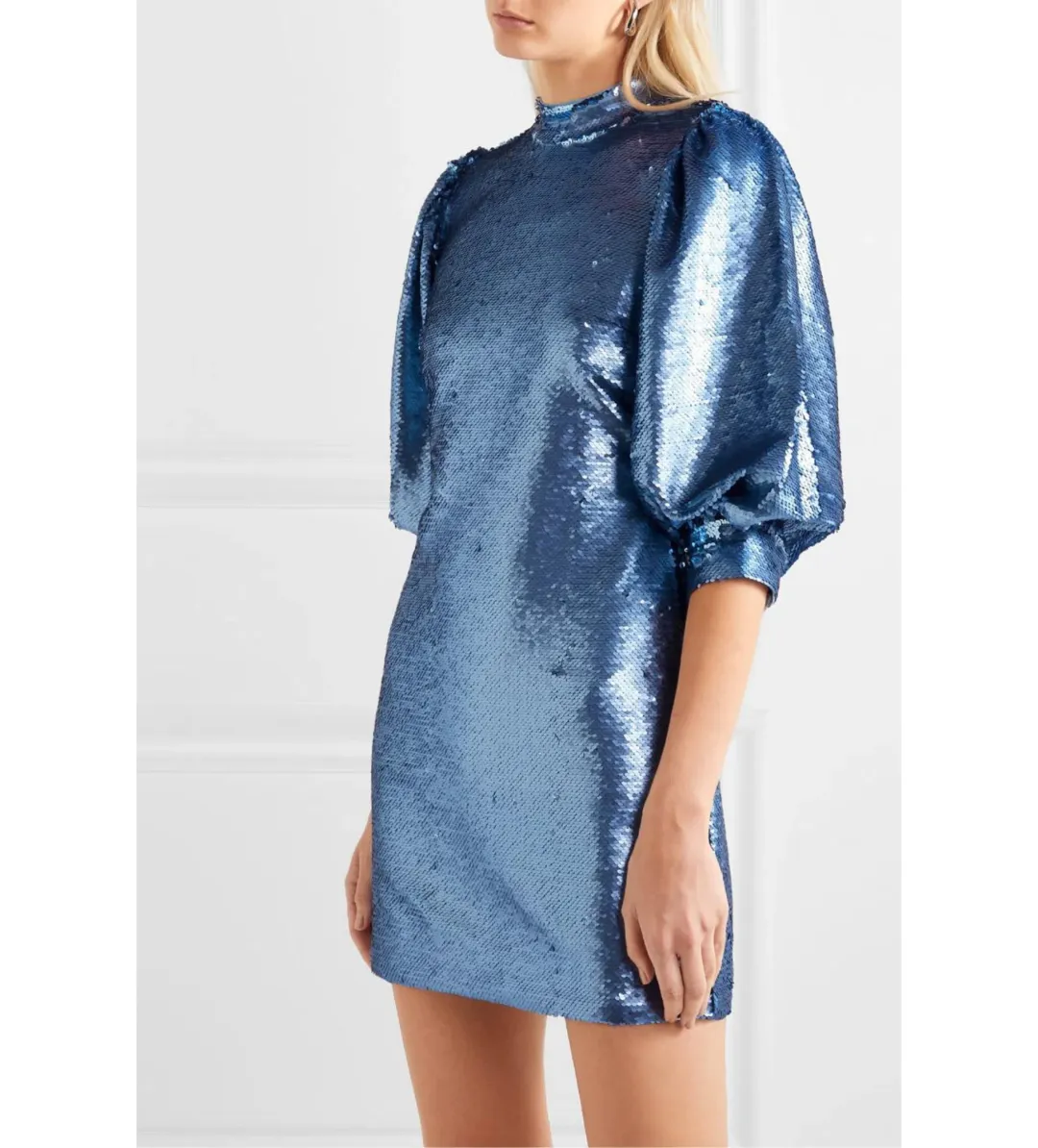 Ganni Forever Sequin Mini Dress in Blue Size 10 for rent on The Volte - main image