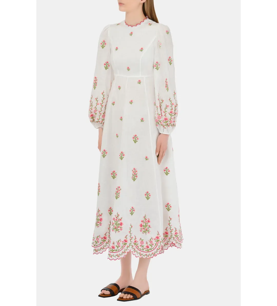 Zimmerman Poppy Floral Midi Dress in Pink Embroidery Size 1 / AU 10 for rent on The Volte - main image