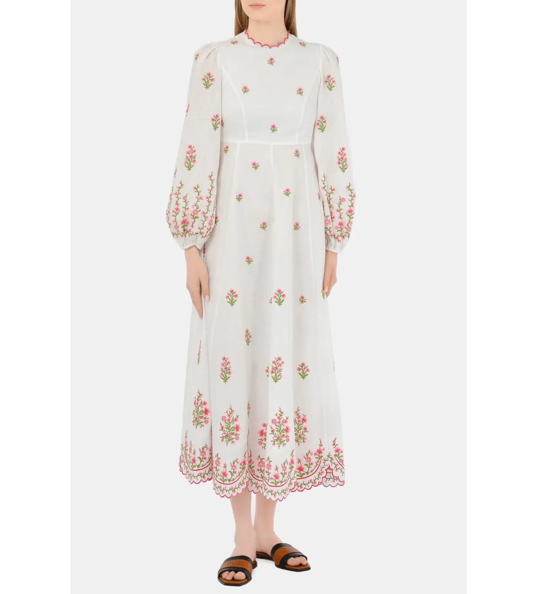 Zimmerman Poppy Floral Midi Dress in Pink Embroidery Size 1 / AU 10 for rent on The Volte - main image